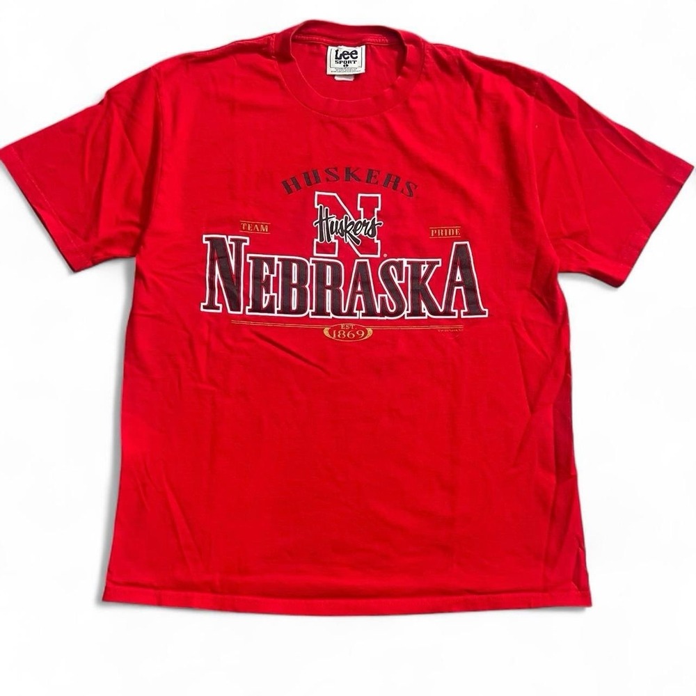 Y2K Nebraska Huskers Red Short Sleeve T-Shirt Size Large Lee Sport NCAA College